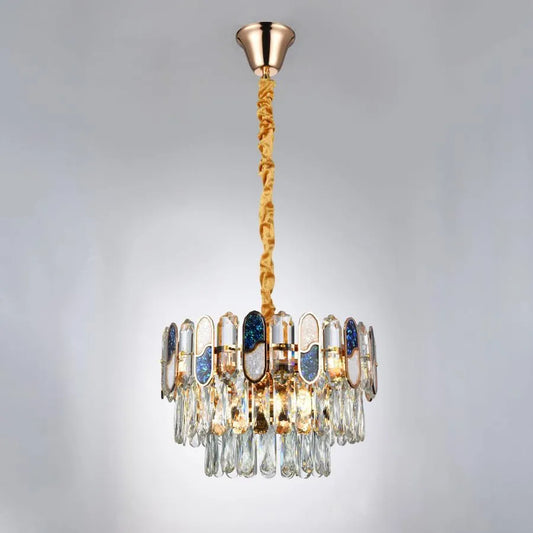 Candélabre Aniss 5*E27, Métal et Cristal, Doré