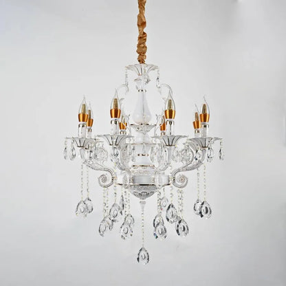 Lustre en cristal Bruhier 8x E14, diamètre 65 cm, blanc avec or, hauteur réglable