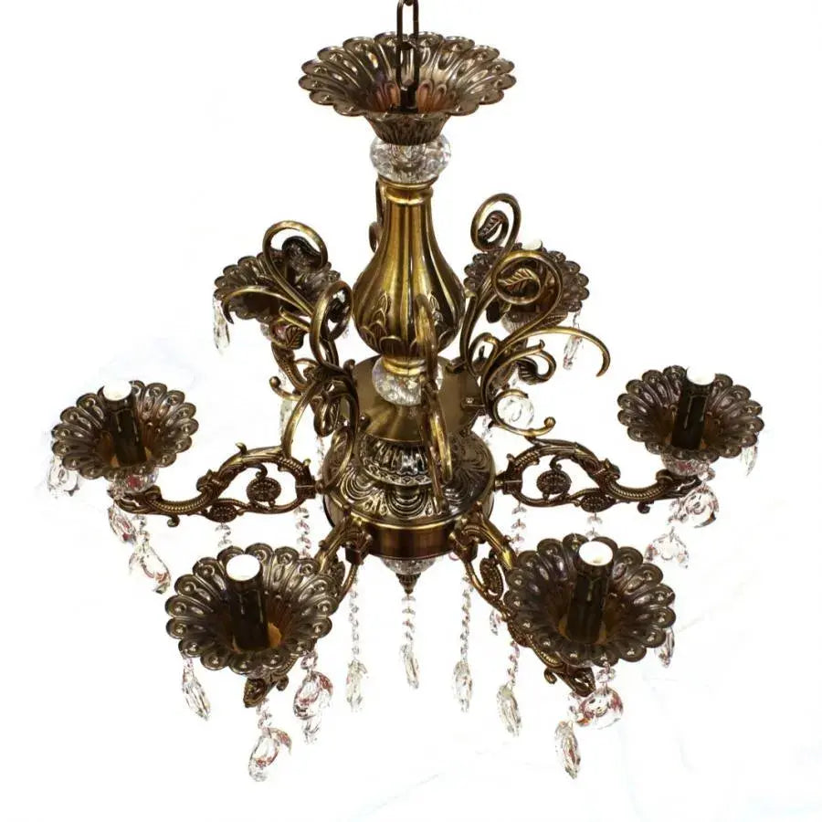 SANSSOUCI Magno Lustre en cristal, 6xE14, diamètre 60 cm, laiton antique