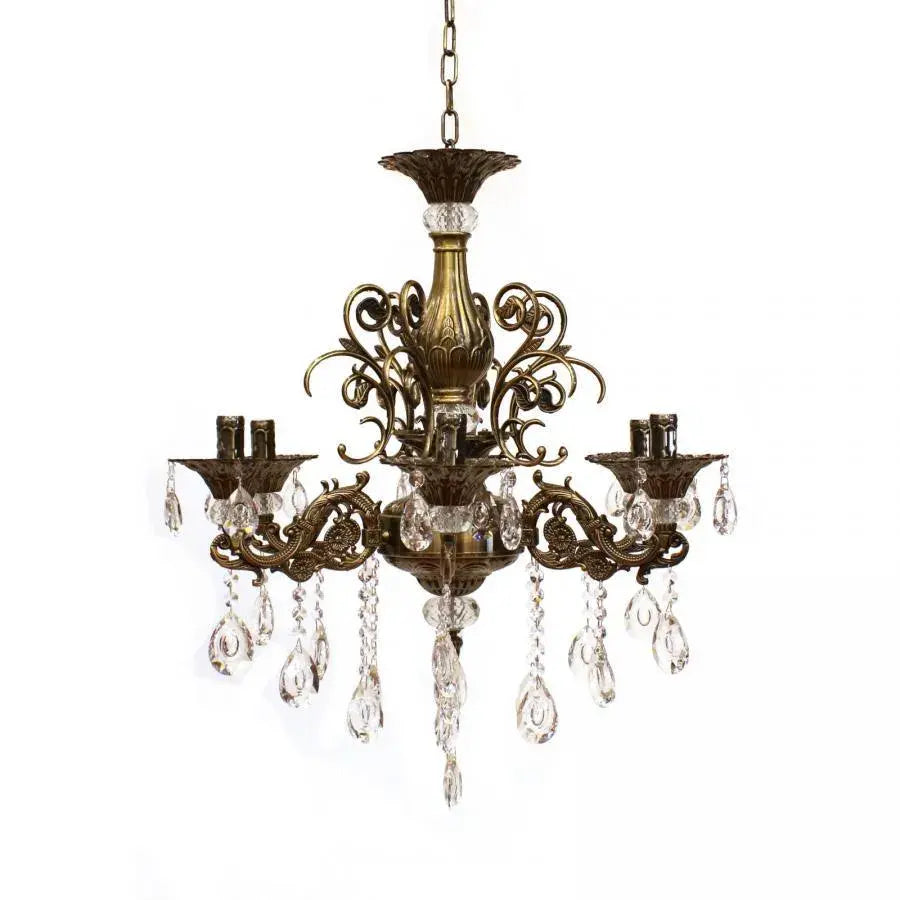 SANSSOUCI Magno Lustre en cristal, 6xE14, diamètre 60 cm, laiton antique