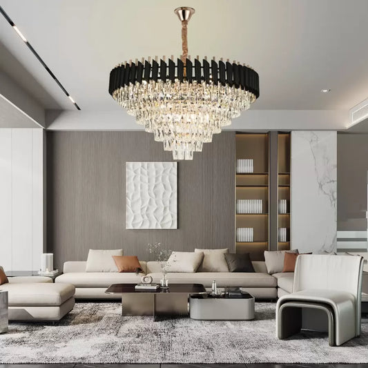 Lustre en cristal VERSAILLES Supremo 10xE14, diamètre 80cm, doré brillant et noir, hauteur réglable