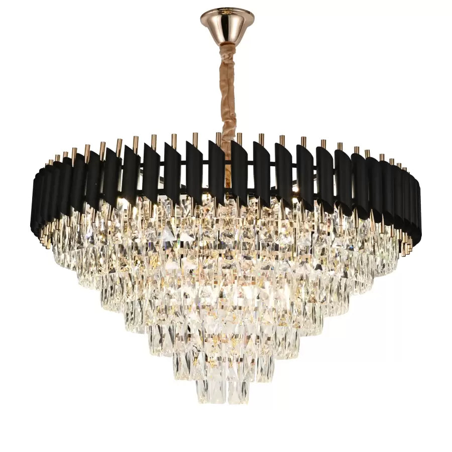 Lustre en cristal VERSAILLES Supremo 10xE14, diamètre 80cm, doré brillant et noir, hauteur réglable