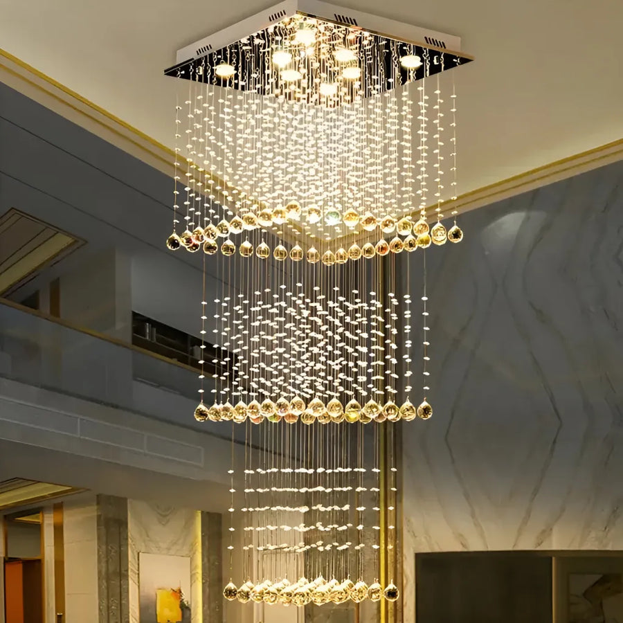 Lustre LED en cristal 80W PALATINA Or, diamètre 50cm, hauteur 200cm, modèle échelle