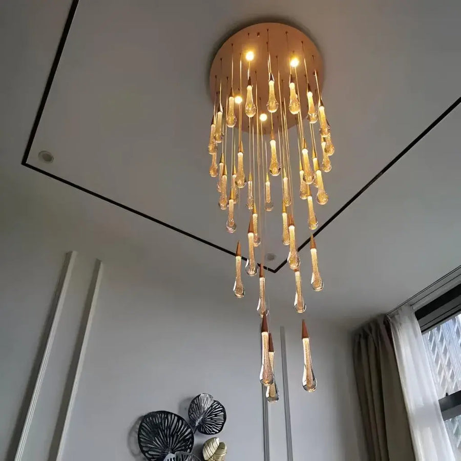 Lustre LED suspendu en cristal, Iustinian 60W, diamètre 60cm, hauteur réglable, doré, métal et cristal