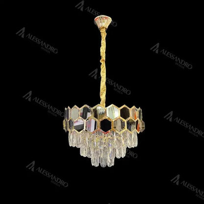 Lustre en cristal Melih 5x E27 diamètre 40 cm or noir