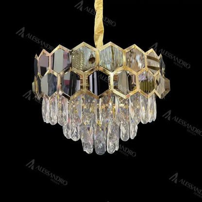 Lustre en cristal Melih 5x E27 diamètre 40 cm or noir