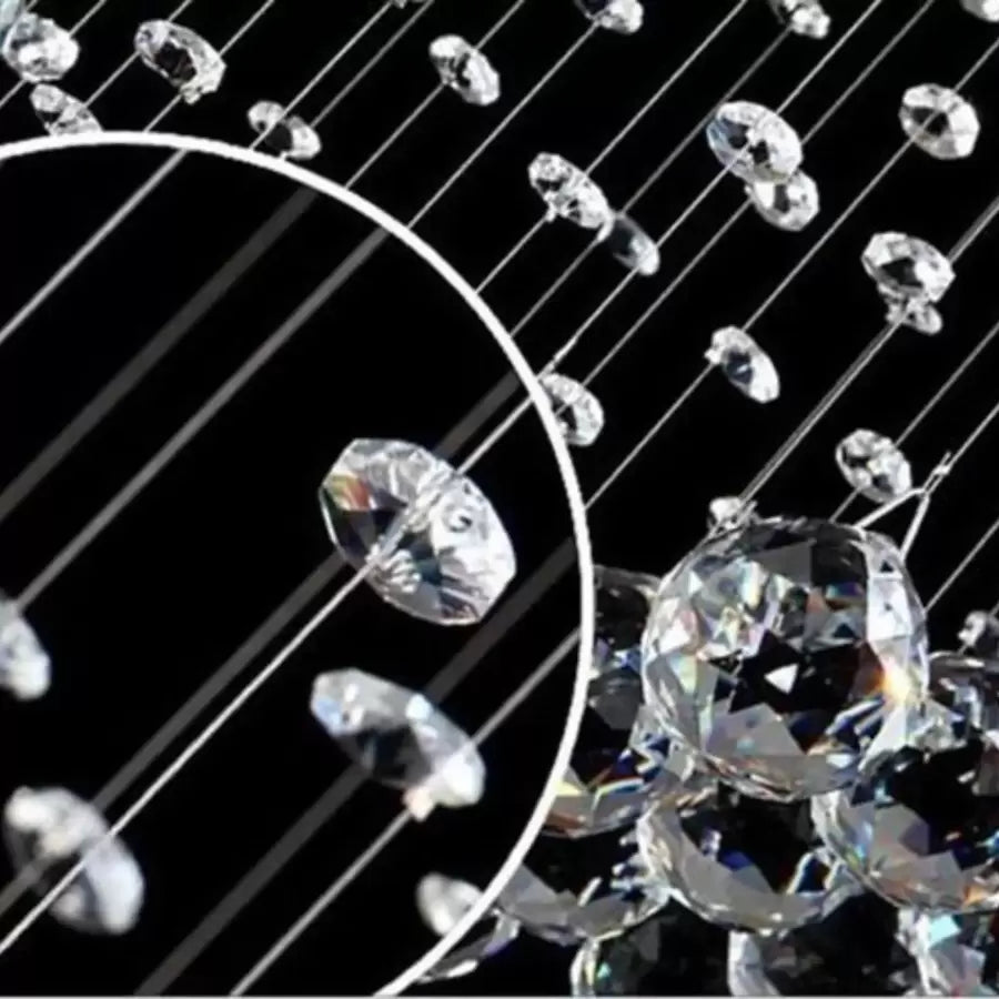 Lustre LED en cristal 13 xGU10 Meili Chrome, diamètre 80 cm, hauteur 240 cm, modèle échelle