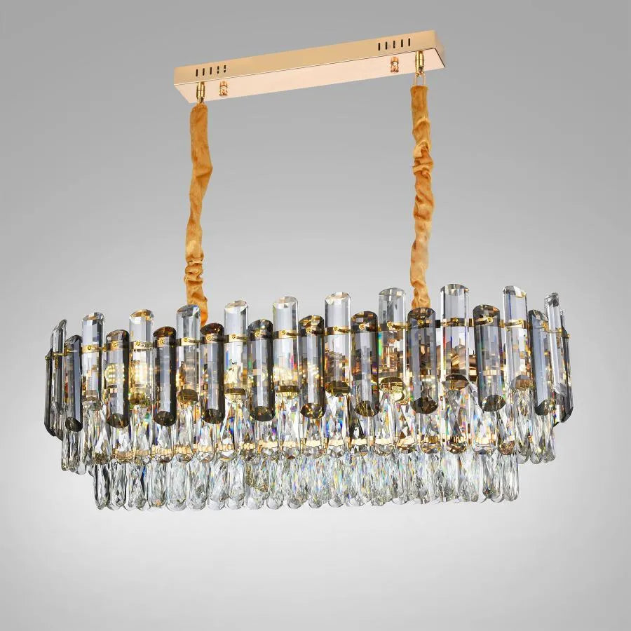 Lustre Emir 8*E27, Métal et Cristal, Doré