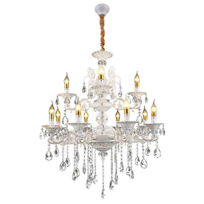 Lustre SANSSOUCI Royal 12xE14 Métal et Cristal Hauteur Réglable Blanc et Argent