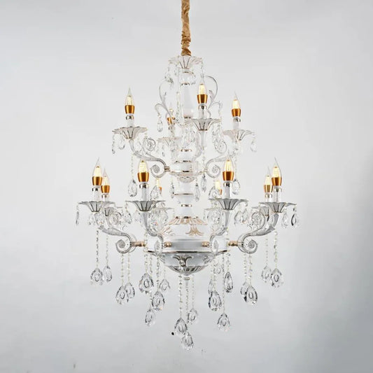 Lustre en cristal Bruhier 12x E14, diamètre 75 cm, blanc avec or, hauteur réglable