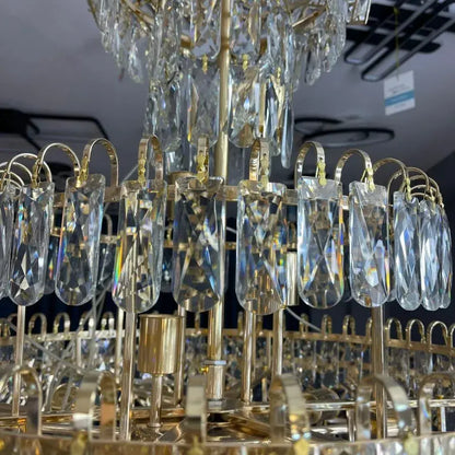 Lustre Junnut 21*E27, cristal et métal, doré