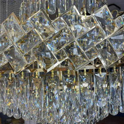 Lustre Junnut 21*E27, cristal et métal, doré