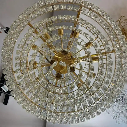 Lustre Junnut 21*E27, cristal et métal, doré