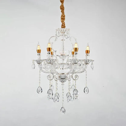 Lustre en cristal Bruhier 6x E14, diamètre 55 cm, blanc avec or, hauteur réglable