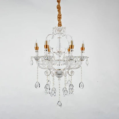 Lustre en cristal Bruhier 6x E14, diamètre 55 cm, blanc avec or, hauteur réglable