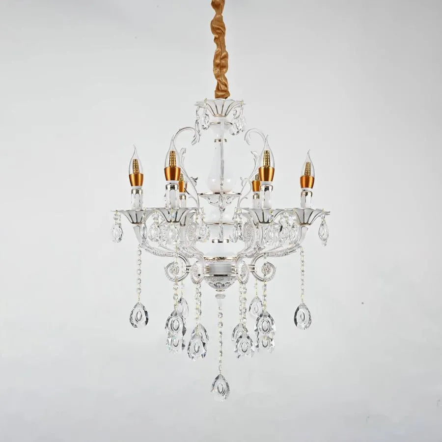 Lustre en cristal Bruhier 6x E14, diamètre 55 cm, blanc avec or, hauteur réglable