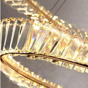 Lustre LED suspendu avec télécommande et cristal CAIRO 36W, 1 Cercle, Lumière Froid/Chaud/Neutre, Intensité Variable, Or Brillant, Hauteur Ajustable