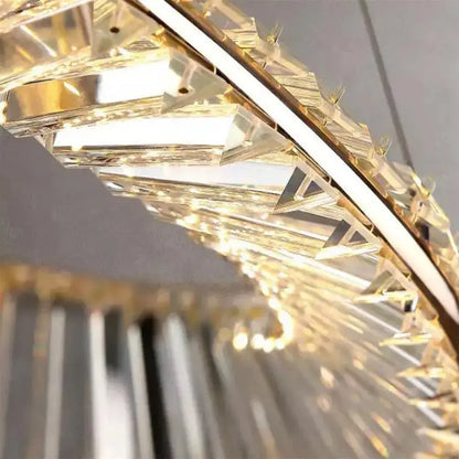 Lustre LED suspendu avec télécommande et cristal CAIRO 36W, 1 Cercle, Lumière Froid/Chaud/Neutre, Intensité Variable, Or Brillant, Hauteur Ajustable