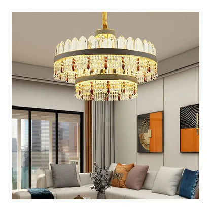 Lustre LED Pollux avec télécommande, 300 W, diamètre 75 cm, doré, cristal, variable