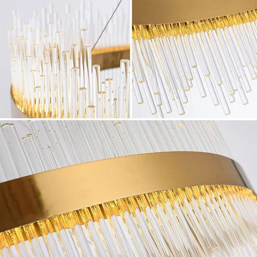 Lustre LED suspendu SIMONE 105W, Linéaire, Lumière Froide/Chaude/Neutre, Gradable, Or Brillant, Hauteur Réglable