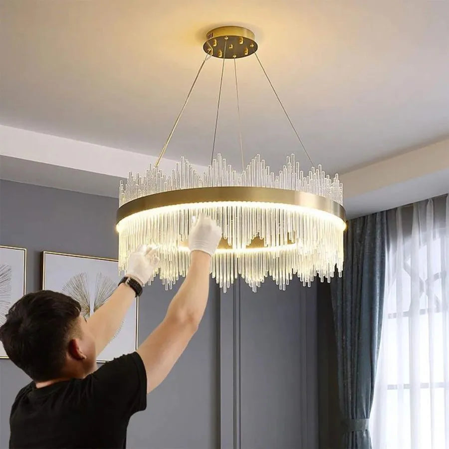 Lustre LED avec télécommande Lazaro 63W candélabre en cristal doré à intensité variable Titre par défaut Alessandro Design