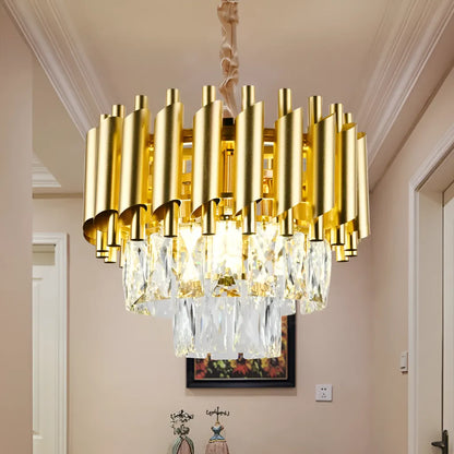 Lustre Cristal VERSAILLES Petito 3xE14, diamètre 30cm, doré, hauteur réglable, métal et cristal