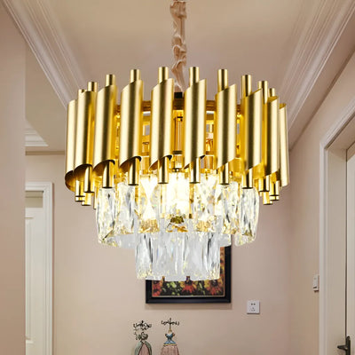 Lustre Cristal VERSAILLES Petito 3xE14, diamètre 30cm, doré, hauteur réglable, métal et cristal