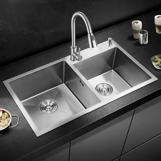 Évier de cuisine en acier inoxydable, 75x45x21 cm, avec accessoires, éviers en acier inoxydable brossé Titre par défaut Alessandro Design