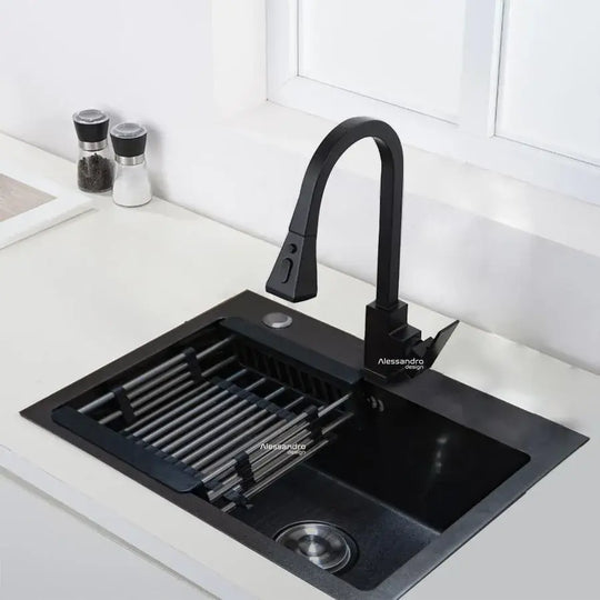 Évier de cuisine en acier inoxydable, 60x45 cm, gris foncé Default Title Alessandro Design