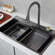 Évier de cuisine en acier inoxydable avec robinet inclus, 68x46 cm, gris