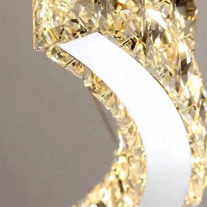 Lustre LED suspendu avec télécommande et cristal MIA Yonca, 34W, 1 Cercle, Lumière Froid/Chaud/Neutre, Dimmable, Chrome Brillant