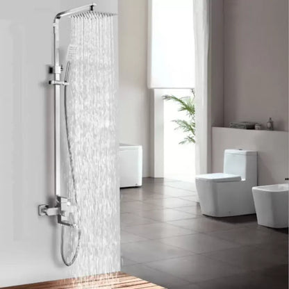 SET Colonne de douche avec robinet, Inox, poire carrée, effet pluie, 3 fonctions, fixation murale, Finition satinée, Accessoires inclus, LY005