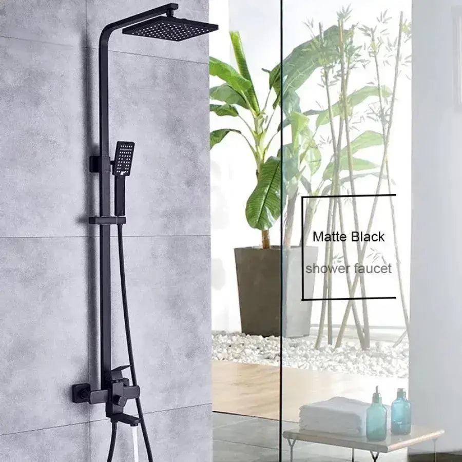 Colonne de douche, acier inoxydable, pluie carrée, effet pluie, 3 fonctions, fixation murale, noir satiné, accessoires inclus, HS007