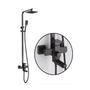 Colonne de douche, acier inoxydable, pluie carrée, effet pluie, 3 fonctions, fixation murale, noir satiné, accessoires inclus, HS007