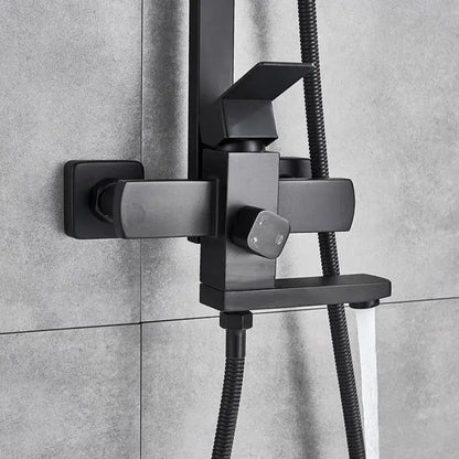 Colonne de douche, acier inoxydable, pluie carrée, effet pluie, 3 fonctions, fixation murale, noir satiné, accessoires inclus, HS007