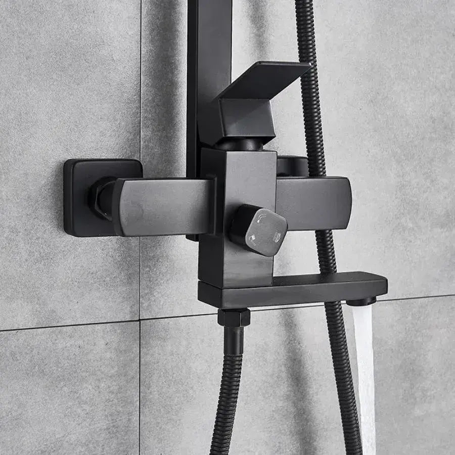 Colonne de douche, acier inoxydable, pluie carrée, effet pluie, 3 fonctions, fixation murale, noir satiné, accessoires inclus, HS007