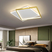 Lustre LED avec télécommande SOLARA 66W, 2 Carrés, Lumière Froide/Chaude/Neutre, Dimmable, Or Blanc