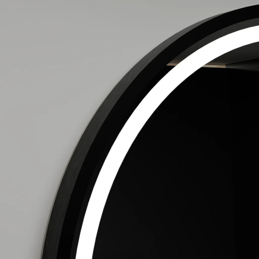 Miroir LED rond, 90 cm, cadre noir horizontal, Basic Touch