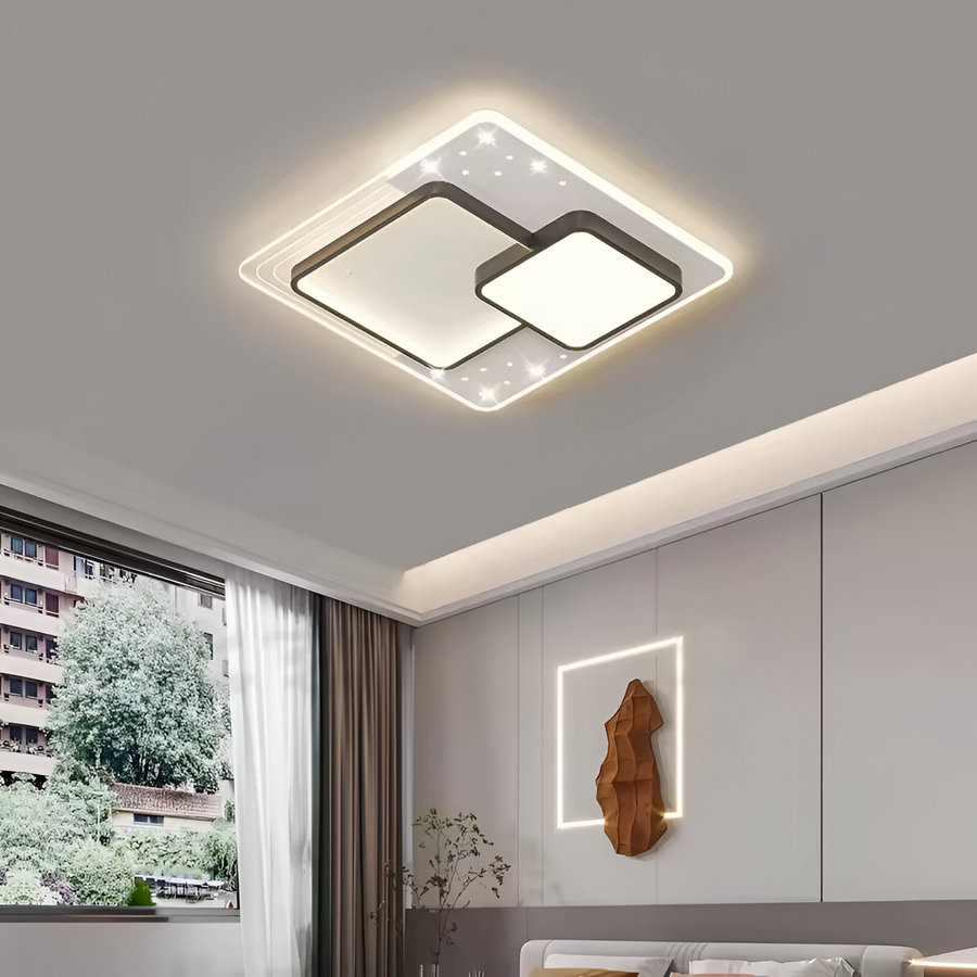 Lustre LED avec télécommande SERPENTA 125W, Carré, Lumière Froide/Chaude/Neutre, Dimmable, Noir