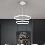 Lustre LED suspendu avec télécommande CASIANA 41W, 2 Cercles, Lumière Froide/Chaude/Neutre, Dimmable, Blanc, Hauteur Réglable