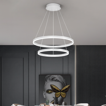 Lustre LED suspendu avec télécommande CASIANA 41W, 2 Cercles, Lumière Froide/Chaude/Neutre, Dimmable, Blanc, Hauteur Réglable