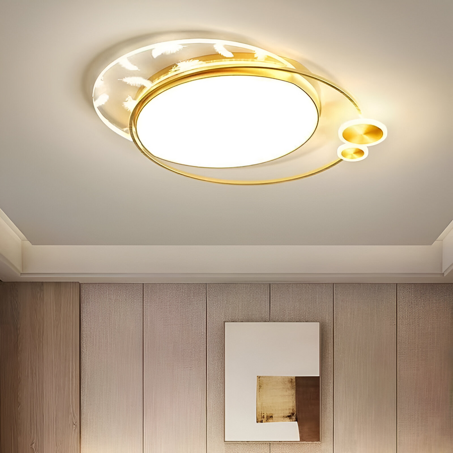 Lustre LED Lorenzo avec télécommande, 40 W, variable, doré, métal et acrylique, 3000K/4000K/6000K