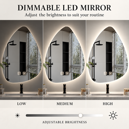 Miroir LED Organique 60x80cm, Lumière Froide, Système Antibuée, Intensité Variable