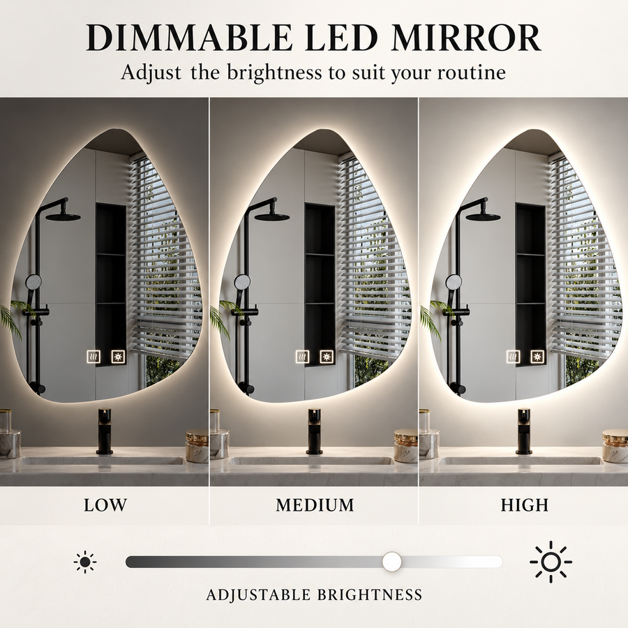Miroir LED Organique 60x80cm, Lumière Froide, Système Antibuée, Intensité Variable