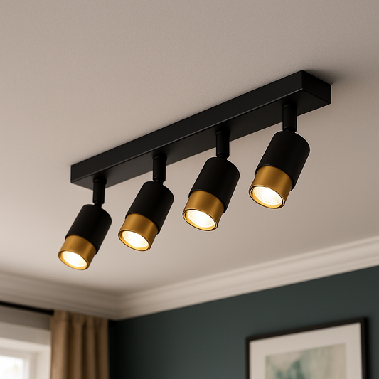 Projecteur LED avec 4 projecteurs GU10, 3000K/4000K/6000K, Or, Métal et Acrylique