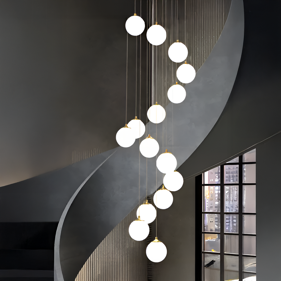 Lustre Suspendu, 25 Globes XE27, Doré, Hauteur Réglable