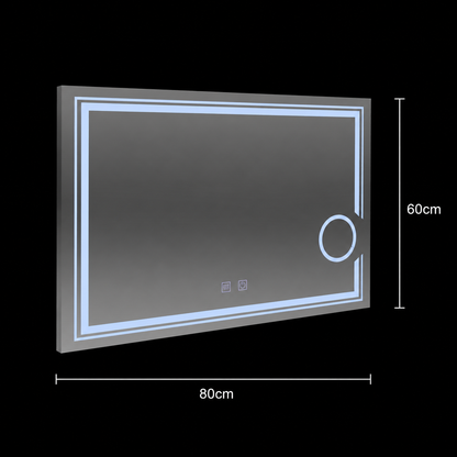 Miroir LED rectangulaire, 80x60cm, CANTO Touch, système anti-buée, intensité variable
