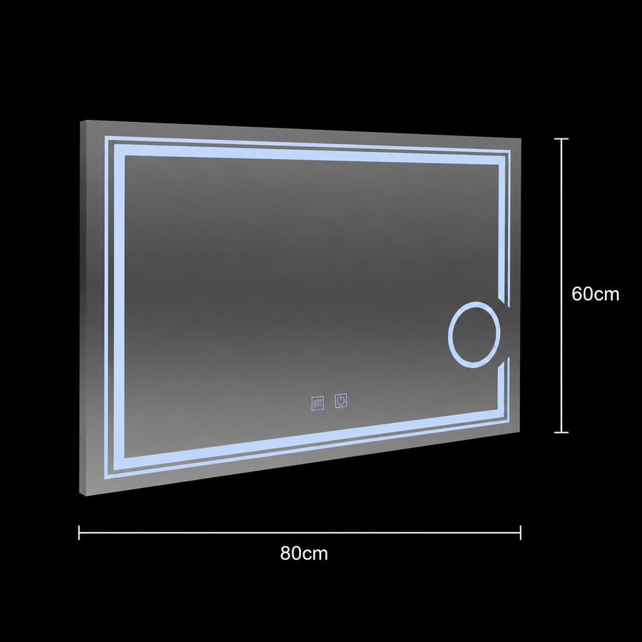 Miroir LED rectangulaire, 80x60cm, CANTO Touch, système anti-buée, intensité variable