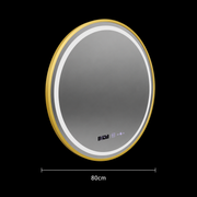 Miroir rond LED, 80 cm, Celeste Royale Gold MotionGlow Marcello, lumière chaude/neutre/froide, système antibuée, horloge et thermomètre, intensité variable