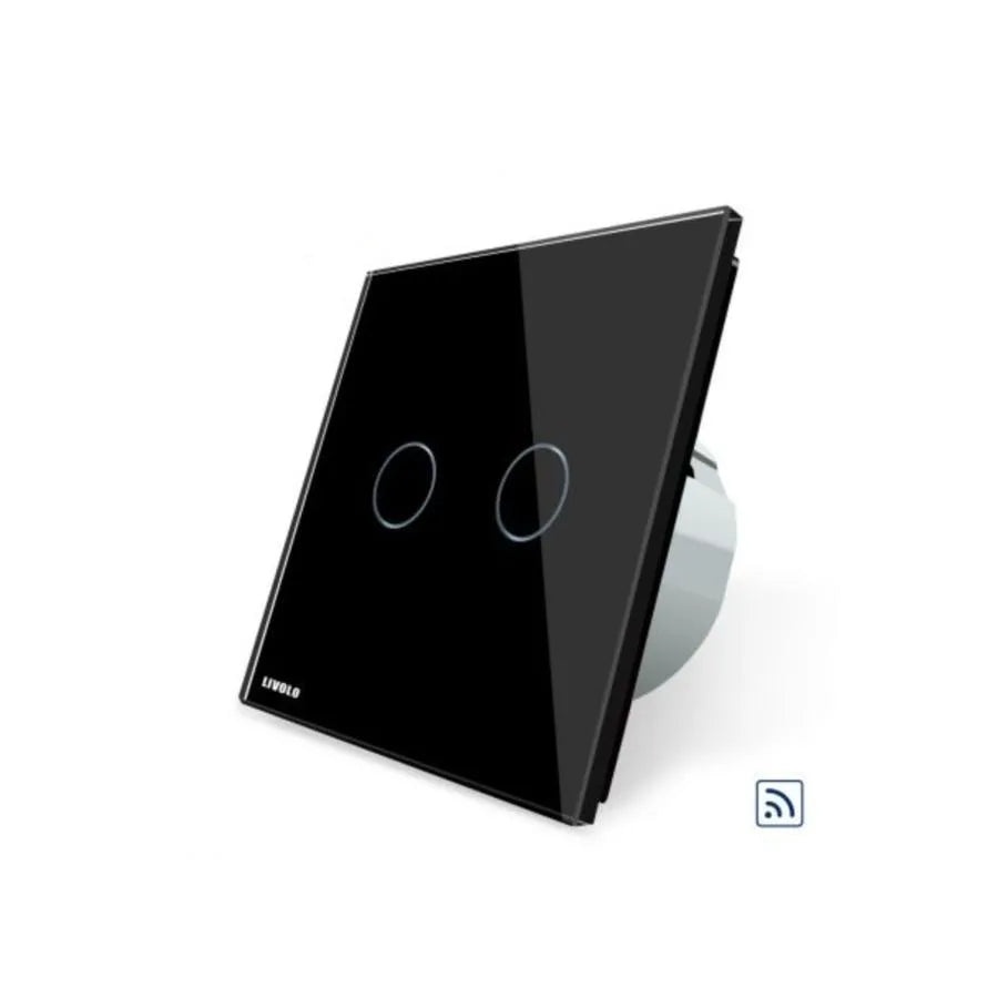 Interrupteur tactile sans fil, double, noir, verre sécurisé, Livolo
